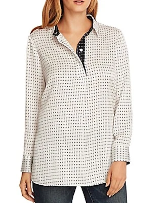 Camisa Vince Camuto com colarinho estampa geográfica branca nova com etiquetas tamanho G - Imagem 1 de 4