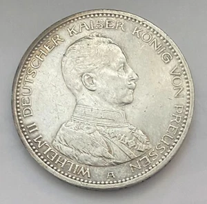 1913-A Prussia Germany 5 Mark Silver Coin KM #536  XF  - Picture 1 of 2