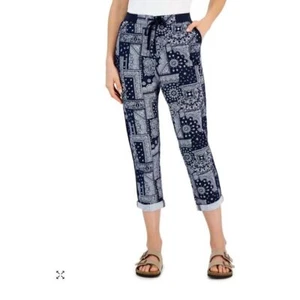 NWT Style & Co Bandana Pants Blue White Comfort Waist M - Picture 1 of 10