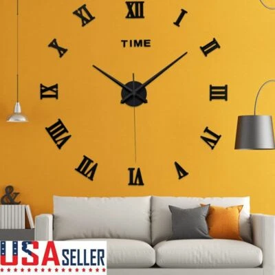 DIY Modern Frameless Wall Clock Surface Sticker Art 3D Mirror Office Decor Black - Image 1 of 4