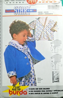 UNCUT-Burda Pattern #2916 - Child's Jacket - 2 Variations - Sizes 3 mons to 2T - Image 1 of 2