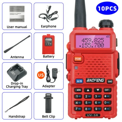 10X Baofeng UV-5R Two way Radio 5W VHF UHF FM Transceiver Ham Walkie Talkie Red - Image 1 of 4