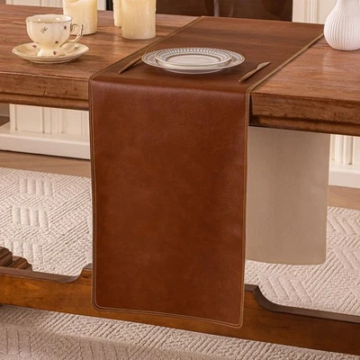 PU Leather Table Runner 71×13 Inches Long,Brown Vintage Waterproof Coffee/Tea... - Image 1 of 4