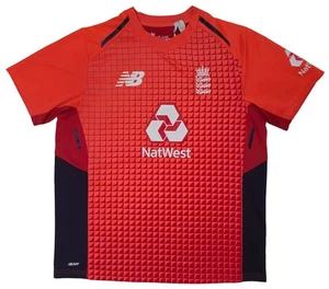 New Balance England Cricket Jersey Men's Orange Sports Top Size L Short Sleeves - Picture 1 of 8