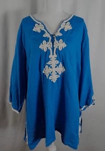 Charter Club Womens Tunic Top Blue White Embroidery Pure Linen 3X - Picture 1 of 6