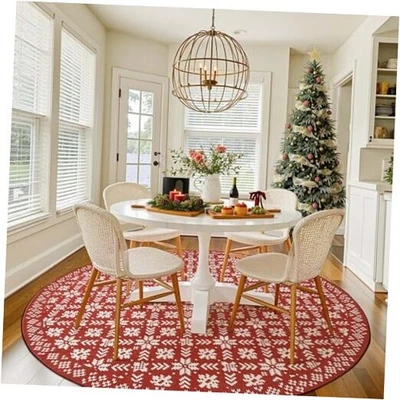  Knit Look Round Christmas Rug for Dining Room 7ft Red Circle Holiday Rug for  - Image 1 of 4