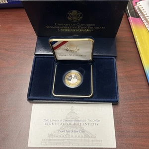 2000 Library of Congress Commemorative Proof $10 Bimetallic Gold & Platinum Coin - Picture 1 of 4