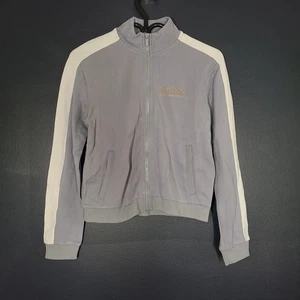 Guess Girl's Track Jacket Full Zip Sweater Gray Rhinestone Logo Sz 12 - Picture 1 of 4