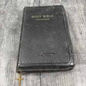 Vintage HOLY BIBLE KJV Leather Red Letter Edition Concordance Harper Zipper - Foto 1 di 10