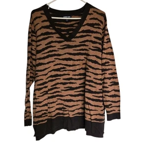 Lands' End V-Ausschnitt Pullover braun Tiermotiv Strick Baumwolle Größe 1X 16w-18w - Bild 1 von 5
