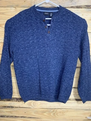 Suéter Henley Tejido Azul Haggar Para Hombre M Mediano Mezcla Algodón Texturizado Pullover Foto 1 de 4