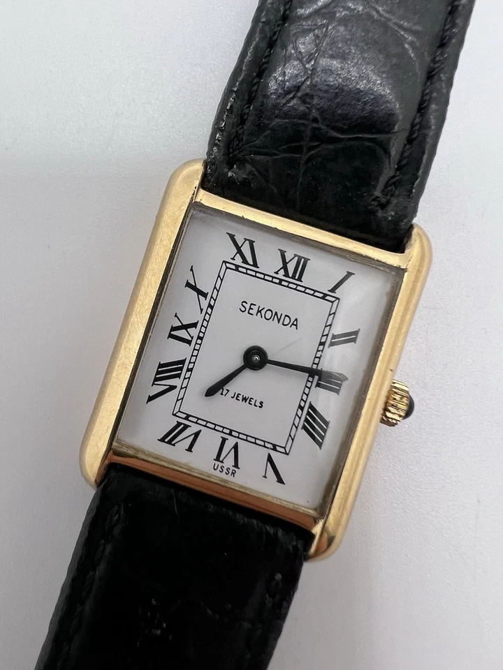 Reloj Tanque Vintage Tono Dorado Sekonda URSS Para Hombre Elegante Números Romanos Elegante Gent Foto 1 de 4