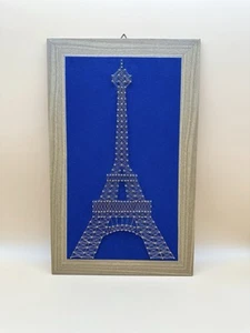 Fadenbild Nagelbild String-Art Vintage Blau Paris Eiffelturm Holz - Bild 1 von 3