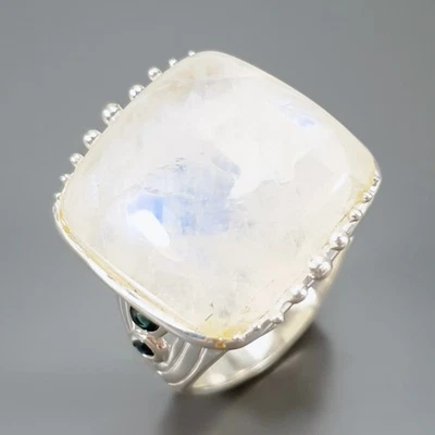 Anillo de piedra lunar natural hecho a mano de 20 quilates + plata de ley 925 talla 7/R442038 Foto 1 de 4