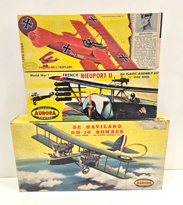 3X LOT 1/48 AURORA FOKKER DR-1 TRIPLANE + NIEUPORT II + DEHAVILLAND DH-10 MODELS - Image 1 of 4