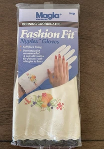 Vintage 1992 Magla Nyplex Soft Flock Lined Rubber Gloves NOS Large Fruit Corning - Picture 1 of 12