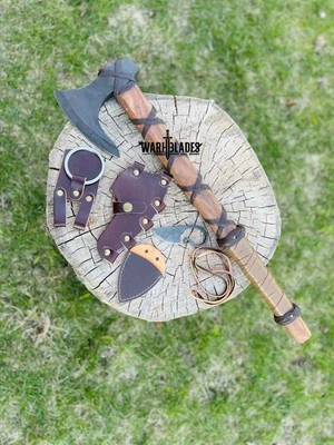Ragnar Brown Vikings axe with free neck Knife, Perfect For Hunting, camping, - Image 1 of 4