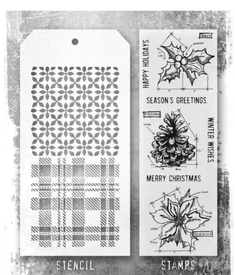 Tim Holtz Estampillas Transparentes y Plantilla Plantilla Navidad 2 Cuadros Nórdico thmm192 Nuevo Foto 1 de 4
