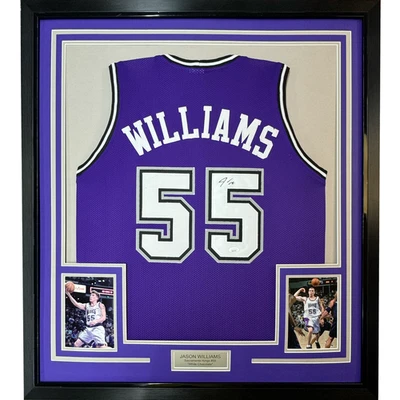 Camiseta deportiva enmarcada autografiada/firmada de Jason Williams 33x42 Sacramento púrpura certificado de autenticidad PSA Foto 1 de 3