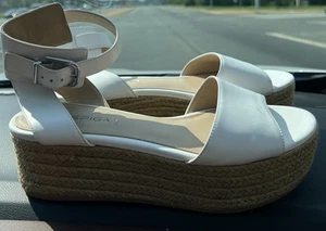 Via Spiga Womens Nemy Sandals White Leather Platform Espadrille Ankle Strap 9 - Picture 1 of 2