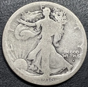 1916-D BETTER DATE WALKING LIBERTY SILVER HALF DOLLAR - Picture 1 of 2
