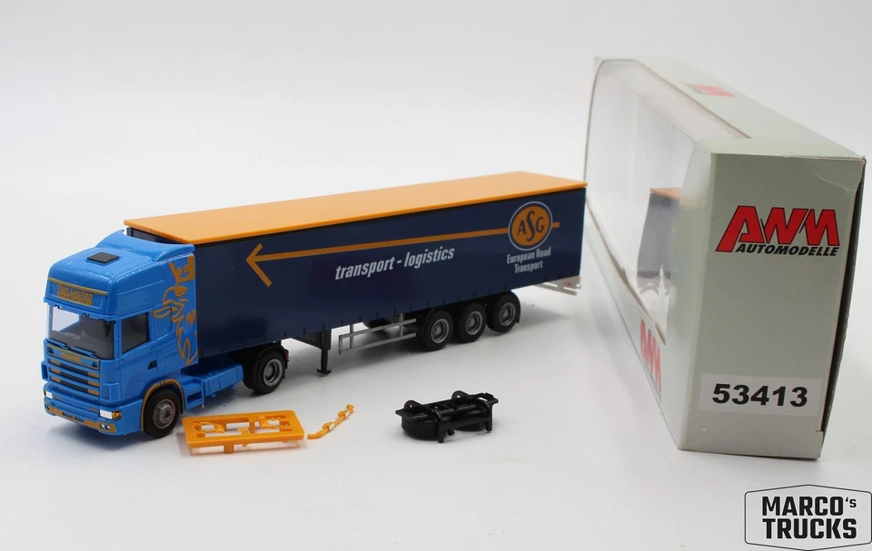 Camión semirremolque de lona AWM Scania 124 TL "ASG Tom Lechen" 53413 1:87/AW27 Foto 1 de 1