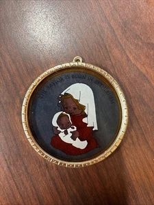 Vintage 70er Jahre Buntglas Acryl Krippe Christbaumschmuck gerahmt - Bild 1 von 2