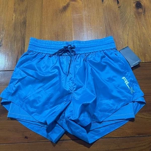 Nuevo con etiquetas Rlx Ralph Lauren Mujer Azul Brillo Doble Capa Atlético Correr Elevación Pantalones Cortos - Imagen 1 de 6