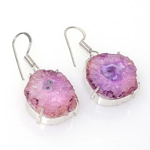 Pink Solar Quartz Gemstone Silver Plated Fashionable Earring 1.5 y815 - Picture 1 of 4