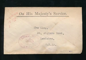 GB 1920 OFFIZIELLER BEZAHLTER HANDSTEMPEL ENTSORGUNGSTAFEL KRONE OVAL OHMS - Bild 1 von 1