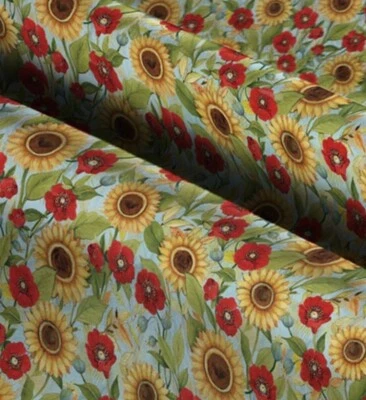 Susan Winget Sunflowers and Poppies Fabric 100% Cotton FQ HY BTY By the Yard - Image 1 of 4