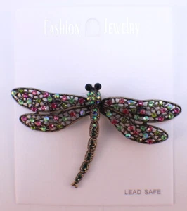 Dragonfly Insect Brass Multi-colored Rhinestone Pin Brooch Broach - Picture 1 of 2