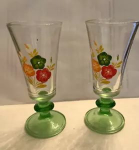 Vintage 5" grün Blumen Sherry Glas, 5er Set - Bild 1 von 3