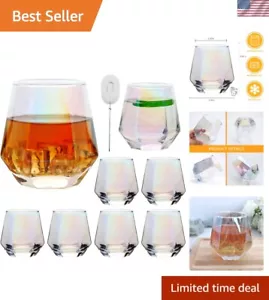Diamond Wine Glasses Set of 8,Iridescent Stemless Red Wine Glass Cup,Geometric 1 - Picture 1 of 9