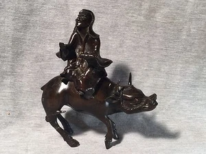 A Chinese Bronze Incense Burner Scholar Riding Buffalo 老子骑牛铜像 - Picture 1 of 12