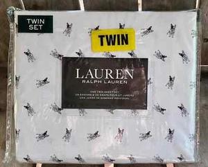Ralph Lauren French Bulldog Twin Sheet Set, Cotton Percale Vintage NOS - Picture 1 of 2