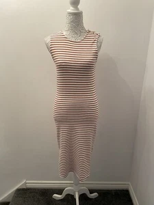 LADIES LA REDOUTE WHITE/ORANGE STRIPED MIDI DRESS UK SIZE SMALL BRAND NEW - Picture 1 of 7