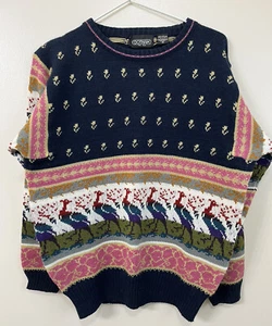 Vintage 80's Sweater Gotham Birds Womens Medium Crew Neck Pullover Taiwan EUC - Picture 1 of 24