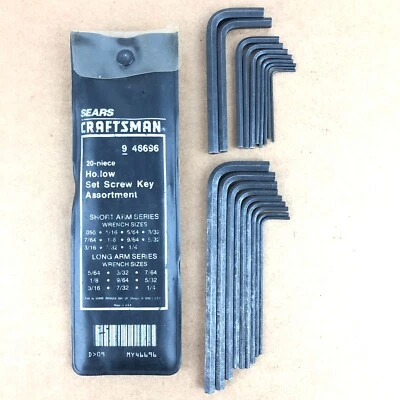Vintage CRAFTSMAN USA 46696 19 Pcs. Hex Key Set SAE Pouch SEARS Hollow Set Screw - Image 1 of 4