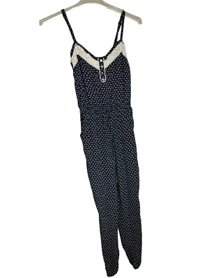 Mono de Moda Boho Junior’s Forever 21 Azul Marino/Blanco, Borde Crochet Talla S Foto 1 de 4