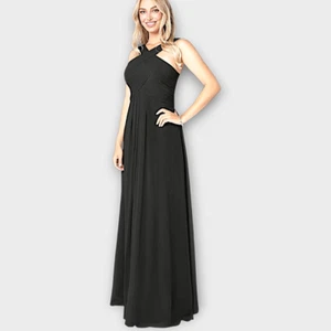 Azazie Kaleigh Womens Dress Sz Small Black ALine Chiffon Maxi Gown Wedding - Picture 1 of 16