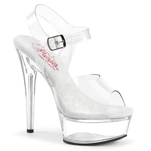Pleaser EXCITE-608 Platform Ankle Strap Sandal, Clear, Women's 9 - Bild 1 von 5
