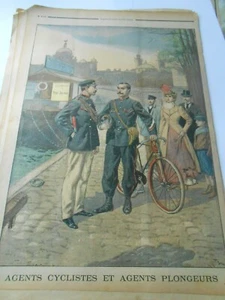 1900 Agents cyclistes et agents plongeurs Illustration Gravure - Foto 1 di 1