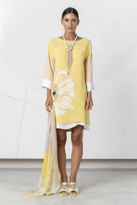 ELISA CAVALETTI Kleid Sommerkleid knielang gelb Blumenmuster Gr. M - Bild 1 von 2