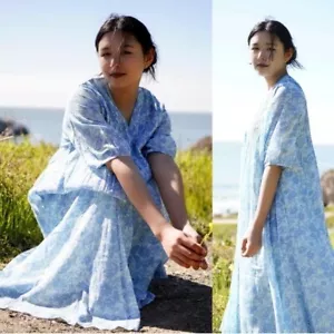 Dolma Skye 100% Baumwolle Kleid Hand Blockdruck Hellblau Größe L - Bild 1 von 5