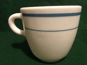 Vintage Anchor Hocking Anchorware 910 Teal Blue Stripe Milk Glass Cup Coffee Mug - Picture 1 of 8