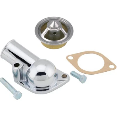 Chrome Water Neck & 180 Degree High Flow Thermostat, Fits Chevy 1966-86 - Image 1 of 4