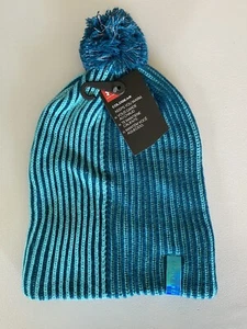 Under Armour Girl UA Infinity Shimmer Blue Beanie Knit Hat Pom Coldgear Youth - Picture 1 of 3