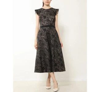 Tadashi Shoji Womens Metallic Jacquard Flared Dress Midi Floral Black Size 10 - Picture 1 of 10