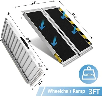 轮椅坡道 3 英尺铝制折叠移动滑板车便携式防滑新主义 — 第 1/4 张图片